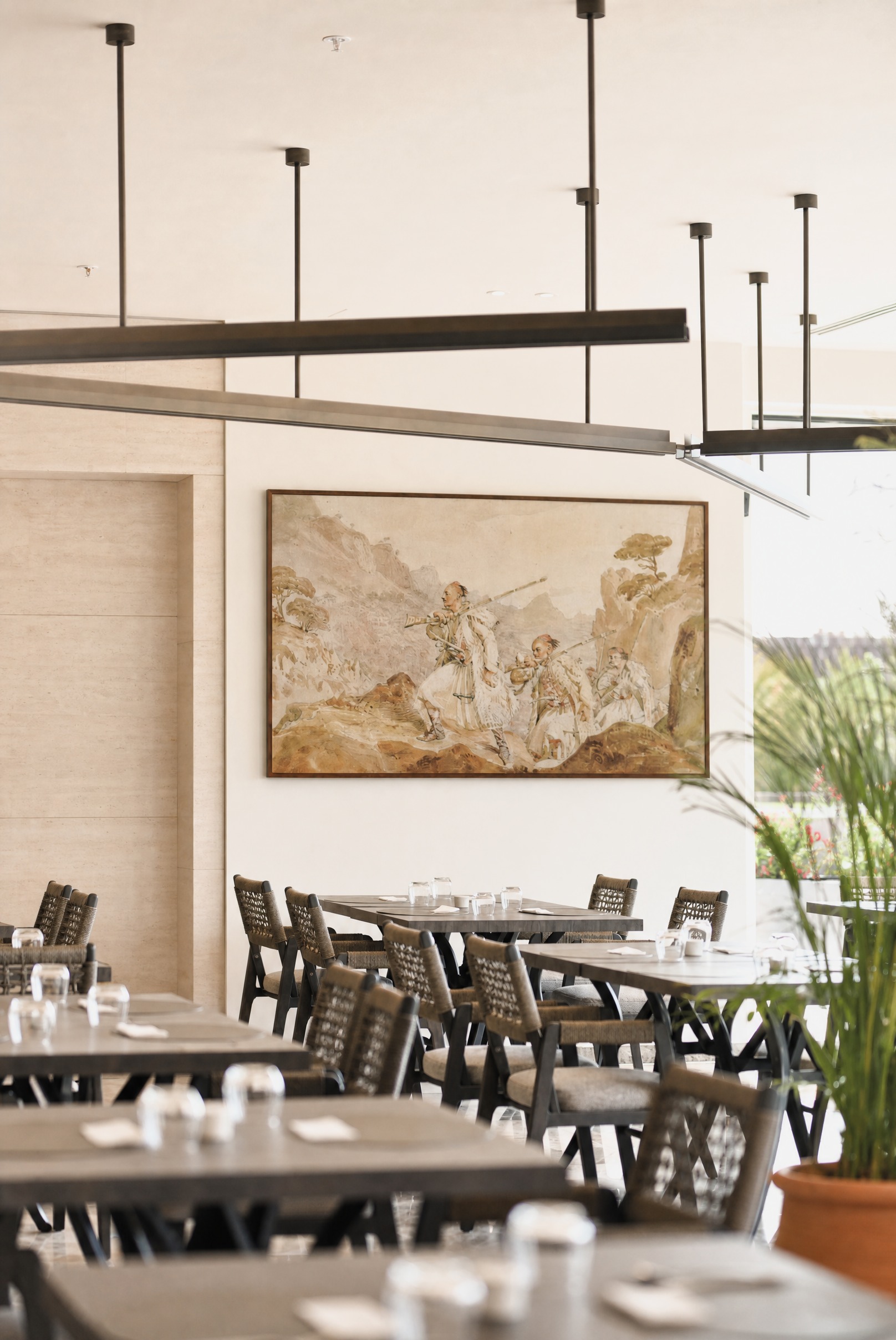 Piazza — the dining room beneath its framed mural