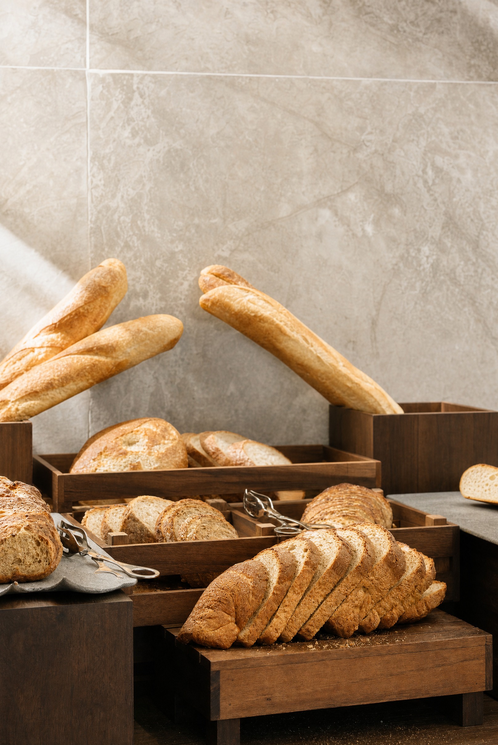 Dining Hall — the morning bread and pastry table