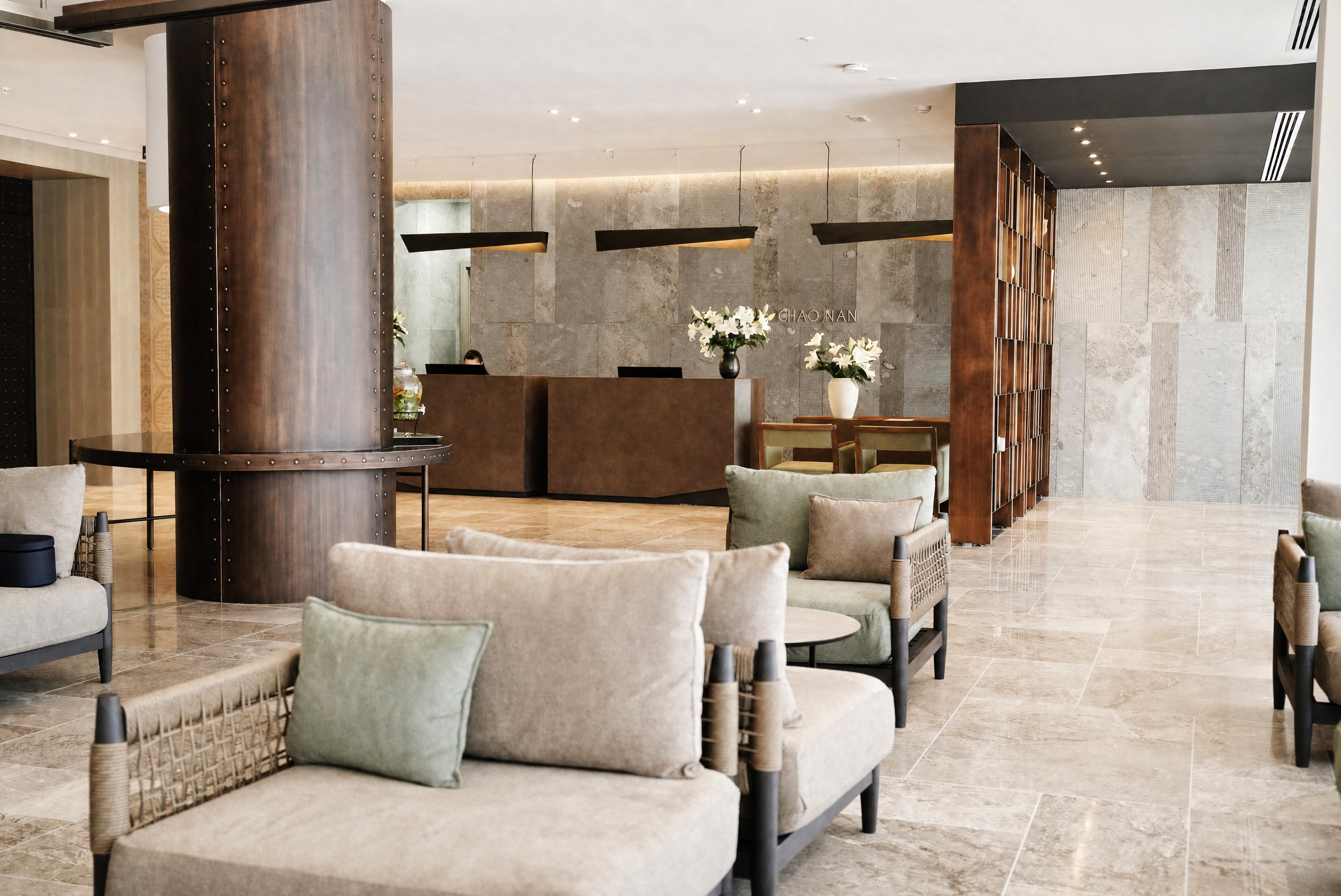 Reception — the arrival desk in daylight