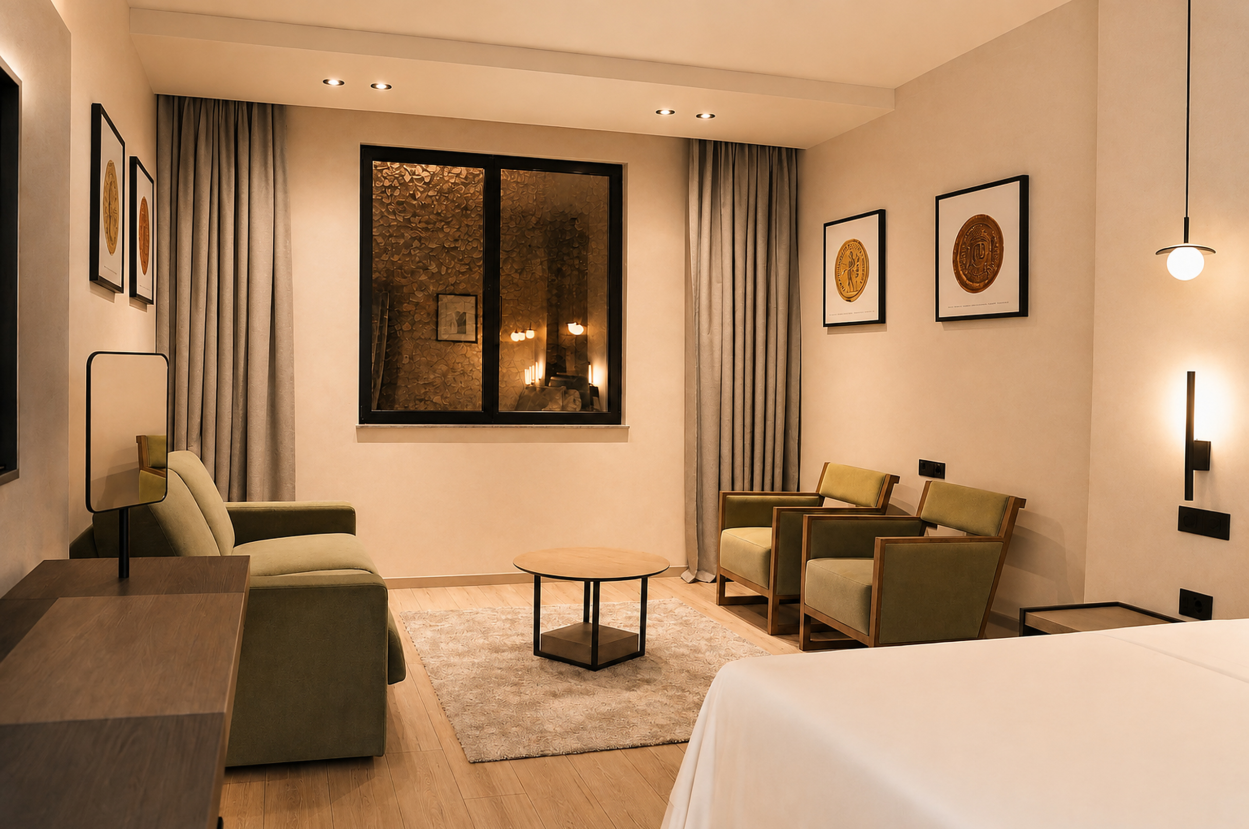 Superior Room — the sitting area beside its lantern-lit window